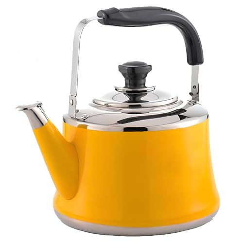Yellow Tea Kettle for Stove Top, Stainless-Steel Whistling Teapot, Works for All Stovetops, Tea Pot for Hot Water for Coffee or Tea(2L)