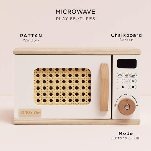 Le Toy Van Wooden Toy Microwave, FSC® Certified Sustainable Wood, Pretend Play Kitchen Appliance with Rattan Door - Image 2