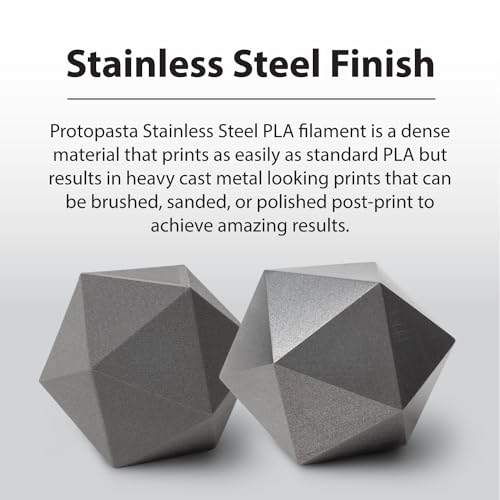 Image of Protopasta Stainless Steel Filled PLA 3D Printer Filament | ProtoPlant Metal-Filled PLA Plastic Printer Filament with 60% Steel | Polish & Patina Friendly Metal Composite Filament | 2kg Metallic Spool