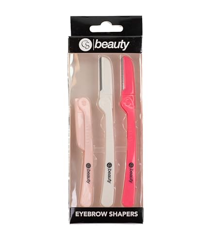 CS Beauty Eyebrow Shapers Set, 3-Pack, Pink/White/Coral - Razor Facial Hair Remover Shaver Trimmer