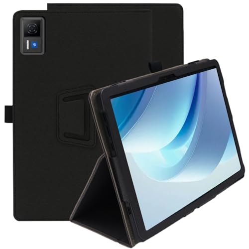 Haofun Hülle Kompatibel mit DOOGEE U13, Schlanke & leichte Flip Hülle Klappbar, Rückseite Abdeckung Klappständer, Schlanke Schutzhülle mit Handschlaufe, Ultra Dünn PU, Schwarz
