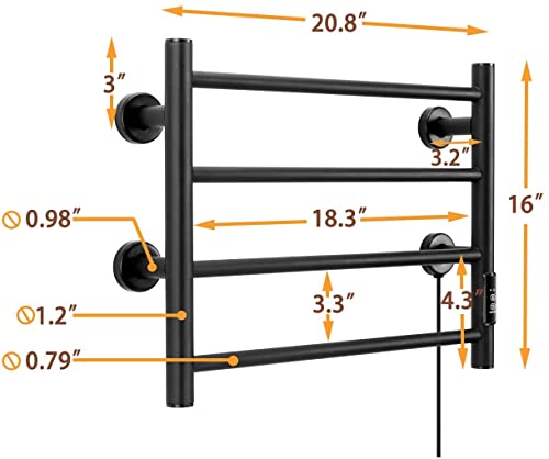 Towel Warmer 4 Bars Wall Mounted Heated Towel Racks For Bathroom Plug-In/Hardwired, Stainless Steel Hot Towel Rack With Timer Matte Black…… #TOP1