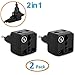 European Plug Adapter by Yubi Power 2 in 1 Universal Travel Adapter with 2 Universal Outlets - 2 Pack - Black - Type C for Europe, France, Germany, Russia, Spain & more.