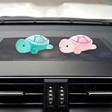 DUSCOKE 2PCS Cute Tortoise Car Dashboard Ornament, Luminous Turtle Auto Rear View Accessories, Mini Resin Figurine Center Console Decoration for Car Interior, Home, Desk, Garden (Blue Green/Pink)