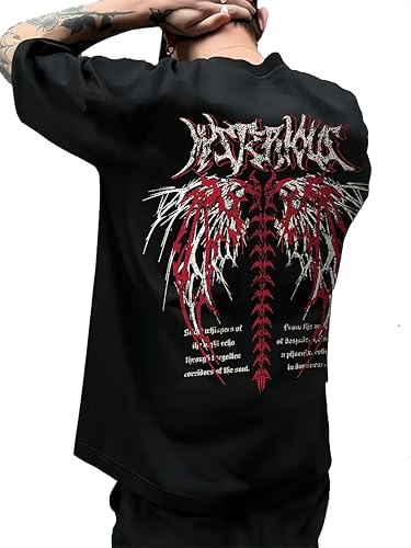 Image of THALASI Men Cotton Aesthetic Oversized T Shirt for Men - Black T Shirt for Men Stylish | Half Sleeve Oversize Fit Round Neck Tshirts - Down Shoulder & Baggy Fit Anime Spiderman Tshirts for Man & Boys