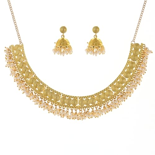 Jhumka-Necklace-Indian-Jewelry-Sets for Women Kundan-Earrings-Oxidized-Choker-Pearl-Chain-Gold-Wedding-Jewelry-Sets for Brides