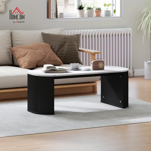 HOMCOM Ovaler Couchtisch, Beistelltisch, Marmoroptik, mit abgerundeten Ecken und dicken Füßen, für Wohnzimmer, Büro, Schlafzimmer, 110 x 50 x 40 cm, Schwarz – Bild 3