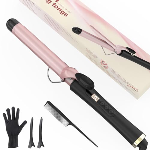 Curling Wand - New Upgraded 25mm Ceramic Curling Tongs Curling Iron with Adjustable Temperature for Long & Short Hair, Professional Hair Curler with Glove, Dual Voltage (25mm)