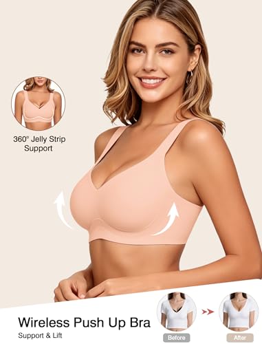 Image of Jelly Wireless Bras for Women No Underwire Push Up Seamless Full Coverage Bralettes Support Lift Everyday Bra