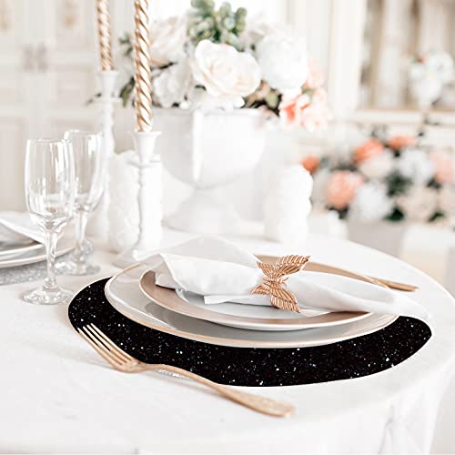 Round Placemats Dark Black Placemats Dark Black Glitter Sparkling Bling Shinning Place Mat Set Of 6 Table Mats 15.4 Inch For Kitchen Dining Table Holiday Party #TOP2