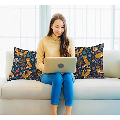 Vosach Fox Square Decorative Throw Pillows Covers, Autumn Flowers Plant With Animal Fox Cushion Covers For Bed Office, Pillowcases Decor For Home Couch Sofa, 2 Packs, 18X18 Inch #TOP7