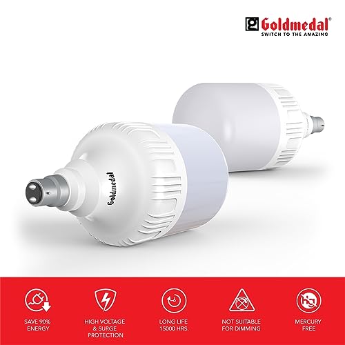 Image of Goldmedal Thor 23W B22 Base LED Bulb - Cool Daylight (6500k) | Energy Efficient | 230 Degree Light Coverage | Surge Protection up to 4KV | Rated Life 15000 Hrs | for Home & Office |Pack of 20