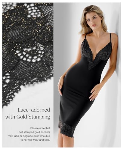 Popilush Women Lace Shapewear Midi Dress 2025 V neck Bodycon Corset Cocktail Party Date Night Dresses3