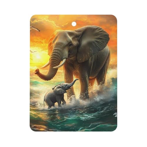 Colorful Seaside Elephants Car Air Freshener Hanging Aromatherapy Tablets for Car Accessories Square
