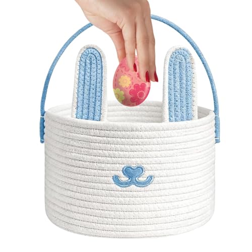 Easter Basket - 9.06x6.3 In Rabbit Bucket Tote Cotton Rope Hand Knitted Bunny Ears Candy Holder Kids Party Gift Storage Bag Port