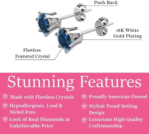 Miniatura 2 de Cate & Chloe Aretes chapados en oro blanco con piedra natal, chapados en oro de 18 quilates con cristales de piedras preciosas auténticos de 1