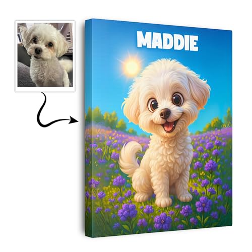 Custom Cartoon Pet Portrait, Personalized Canvas Portrait for Dog or Cat – Photo to Cartoon Wall Art on Canvas, Poster or Framed Print, Unique Gift for Pet Lovers