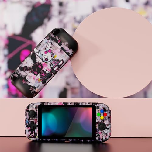 PlayVital ZealProtect Protective Case for Nintendo Switch Lite, Hard Shell Ergonomic Grip Cover for Nintendo Switch Lite w/Screen Protector & Thumb Grip Caps & Button Cap - Lovely Punky Bunny