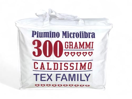 Tex family Piumino Letto Invernale Bianco 300 gr/mq - Microfibra Morbida e Poliestere Anallergico - Caldo e Traspirante - 1 PIAZZA E MEZZA