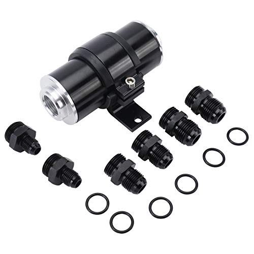 Toolly 50mm Air Filter 100 Micron Cleanable Inline Fuel Filter Mount Aluminum Inline Bracket Universal Black High Flow Turbo 6AN 8AN 10AN Adapter