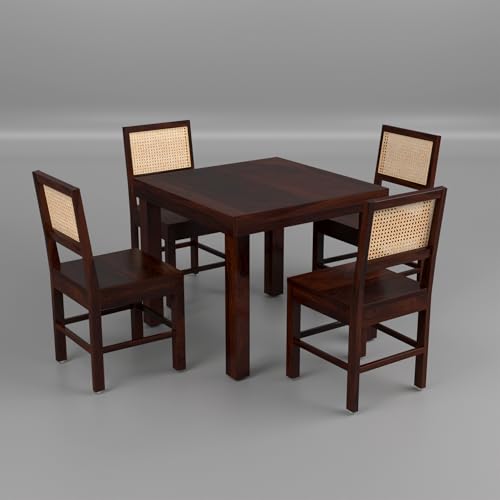 Image of Solid Sheesham Wood 4 Seater Dining Table Set with Chairs for Dining Room | Living Room | Home & Office | Hotels Restaurant & Cafe (4 Seater, Walnut Finish)