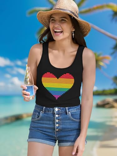 Image of Ithalt Pride Tank Top for Women LGBT Rainbow Flag Shirt Love Heart Graphic Tee Lesbian Gay Pride Sleeveless Vest
