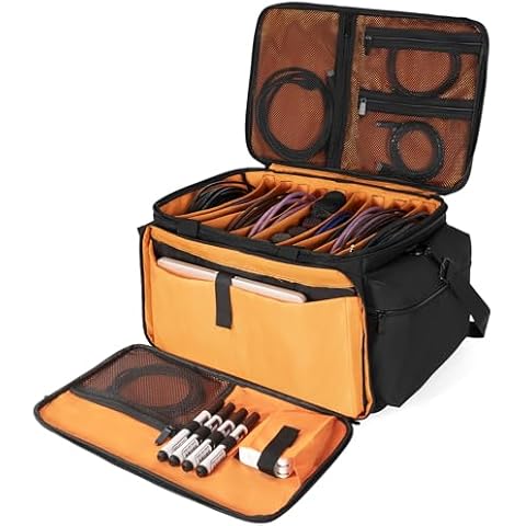 AKOZLIN Cable File Bag DJ Gig Bag Cord Organizer Case with Detachable Dividers for Laptop,DJ Gear, Sound Instrument Accessories 20in Orange Cover