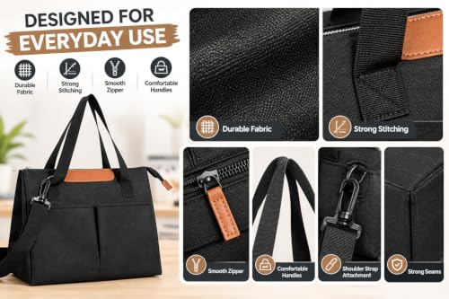 Image of Insulated Lunch Bag Leakproof Tote for Work, School, Travel, and Picnics Perfect for Women and Men(Black) Nylon, 16.2 Liters (Black 10 Litter)