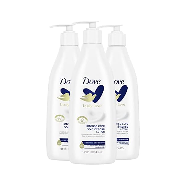 Dove Body Love Moisturizing Lotion for Rough or Dry Skin Intense Care Softens and Smoothes, White, 13.5 Oz, 3 Count