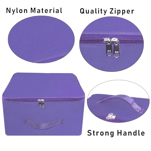 Image of Storite 2 Pack Nylon Wardrobe Bag Underbed Moisture Proof Cloth Storage Organizer, Storage box for Clothes Saree Bags with Zippered Closure & Handle (Purple, 37x35x23 cm) Square