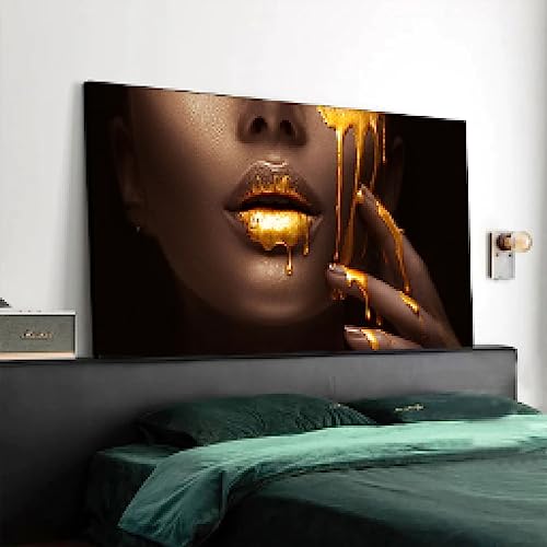 Tableau femmes noires lèvres dorées grand format art moderne cadre intérieur