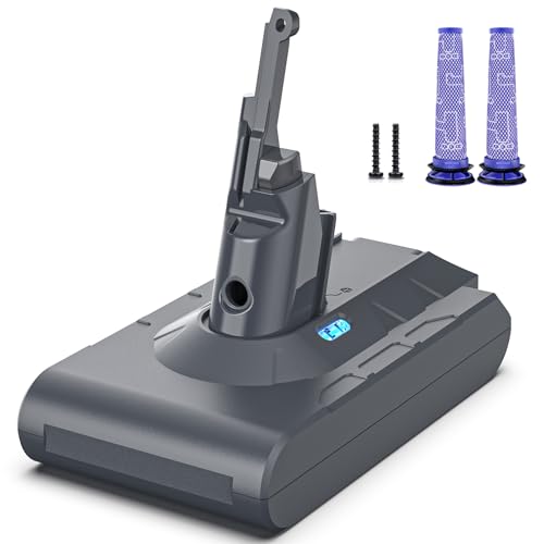 Image of Keenstone Battery Replacement for V8, 21.6V 6500mAh Li-ion Battery Compatible with SV10 V8 Animal V8Absolute V8Motorhead V8Carbon Fiber V8Fluffy Series Cordless Vacuum, 2 Filters Included