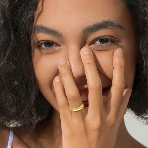 Image of BORUO 925 Sterling Silver Ring| 14K Gold Plated Waterproof Stacking Rings| Plain Dome Tarnish Resistant Comfort Fit Wedding Band Gifts for Special Occasions 1.5mm 2mm 3mm Band Size 4-12
