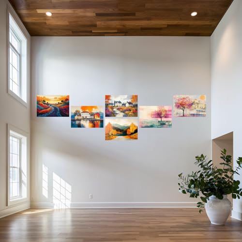 Image of SiddArtify Abstract Landscape Wall Art Poster Print Set - Colorful Countryside Decor for Living Room Bedroom Office - 12x18 inch Board Pack of 6