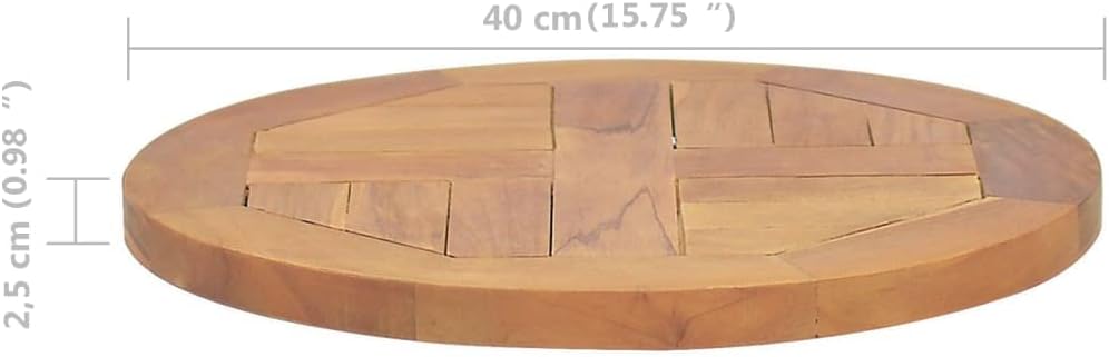 Solid Teak Wood Round Table Top, 15.7 inch Dining Surface, Durable Outdoor Patio Furniture Replacement