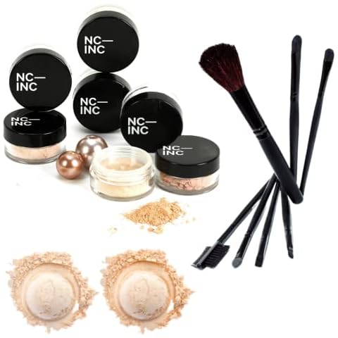 NCINC Mineral Powder 14pc Makeup Set Starter Kit, Light Skin, Foundation, Concealer, Corrector, Miracle Veil, Bronzer, Blusher, Makeup Brush Set (Medium) Cover