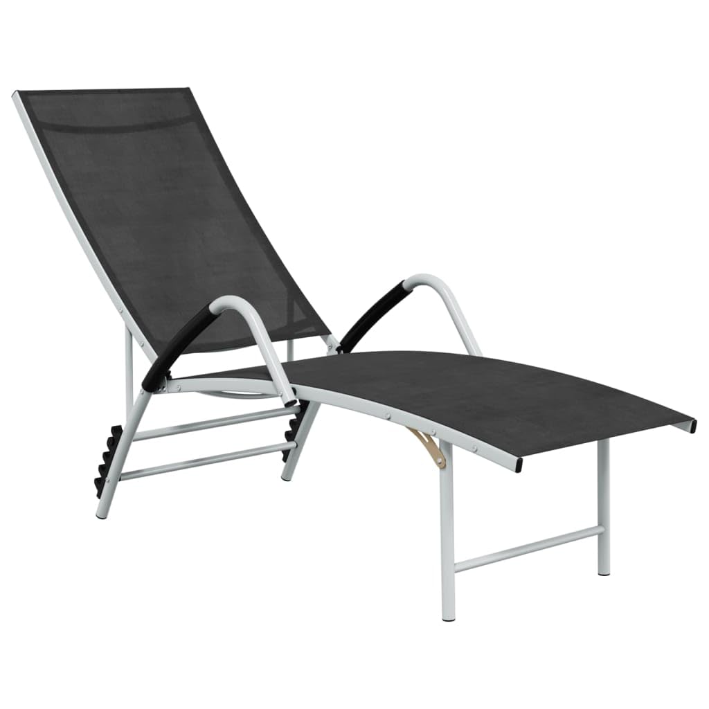 Lettino Prendisole, in Textilene e Alluminio, Schienale Regolabile, Design Extra Alto, Sdraio da Giardino, Lettino da Spiaggia, per Giardino e Piscina, Colore Nero, (170-193) x 60.5 x (96-51) cm
