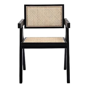 Black Rattan Dining Chairs Set of 4, Accent Wicker Dining Chair with Cane Back, Mid Century Modern Rattan Armchair Comfy Side Chair for Kitchen/Dining Room/Living Room 41SAJvbrzeL. SS280