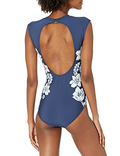 Seafolly Women's Standard Cap Sleeve Full Coverage Open Back One Piece Swimsuit, Modern Marina Blue, 8 #TOP1
