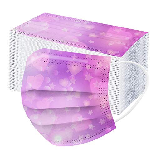 ZQP 100PCS Valentine Theme Printed Disposable_Face_Masks for Adult,3-ply Face Protection Covering with Elastic Earloop and Nose Clip for Outdoor,Comfortable & High Filtration &Ventilation