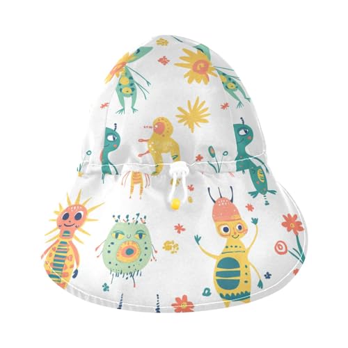 KLL Toddler Boy Girl Beach Hats Boys Beach Play Hats Baby Girls UPF 50+ Large Brim Traveling Camping Hat Cartoon Funny Aliens White3