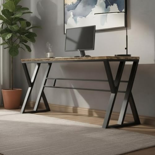 Image of TEKAVO Jimmy Study Table for Home & Office | Computer Table for Home pc | Wooden Gaming Workstation Desk with Heavy Duty Metal | 120 cm Table | Forest Wood, Metal | DIY