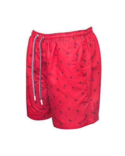 shelikes Mens Palm Tree Print Swimming Trunk Surfing Summer Holiday Festival Trunk Shorts [RED_L]