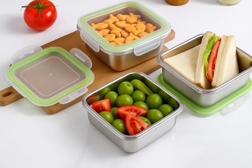 Set of 2 Stainless Steel Sandwich Containers - Food Grade Stainless Steel Metal Base plus a BPA Free, Lock Tight BPA Free Lid with Airtight Silicone Seal. Great for Sandwiches and Snacks - Thumbnail 4