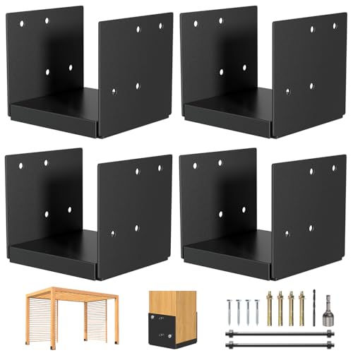 4 Pcs 8x8 Post Base (Internal 7.5 x 7.5in) Adjustable Post Anchor Bracket for Standing Wooden Posts Pavilion Deck Porch Handrail Railing Support Decorative Anchor Plate (Black)