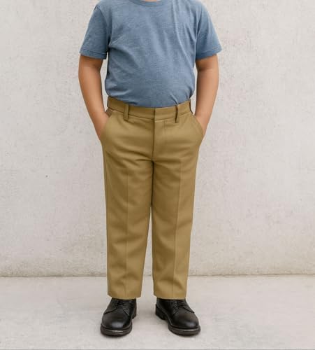 Image of School Uniform Khaki Trousers for Boys and Girls, Formal Regular-Fit School Pants, Comfortable, Durable Fabric for Daily School Wear. 3-4 Years