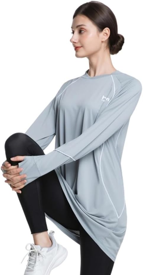 Modest Long Sleeve Shirts for Women Quick Dry Athletic Top Yoga Running Workout Tees for Muslim Women