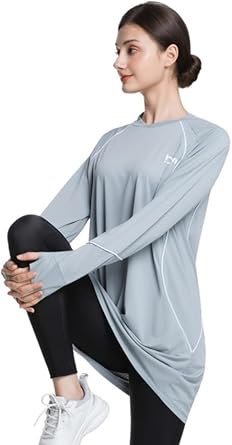 Muslim Womens Long Sleeve Sports Shirt, Modest Quick-Dry Yoga Top, Breathable Stretchy Workout Shirt
