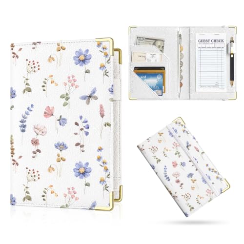 Server Book,7 Pocket Zipper Organizer,Server Books for Waitress Floral2