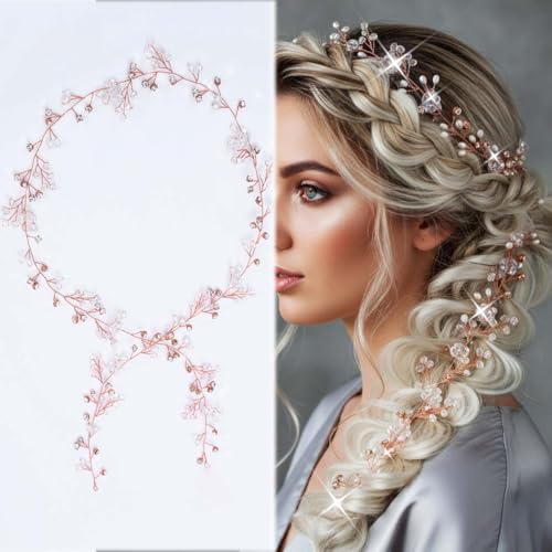 Serre-tête mariée or rose Yean 100 cm coiffure mariage stable